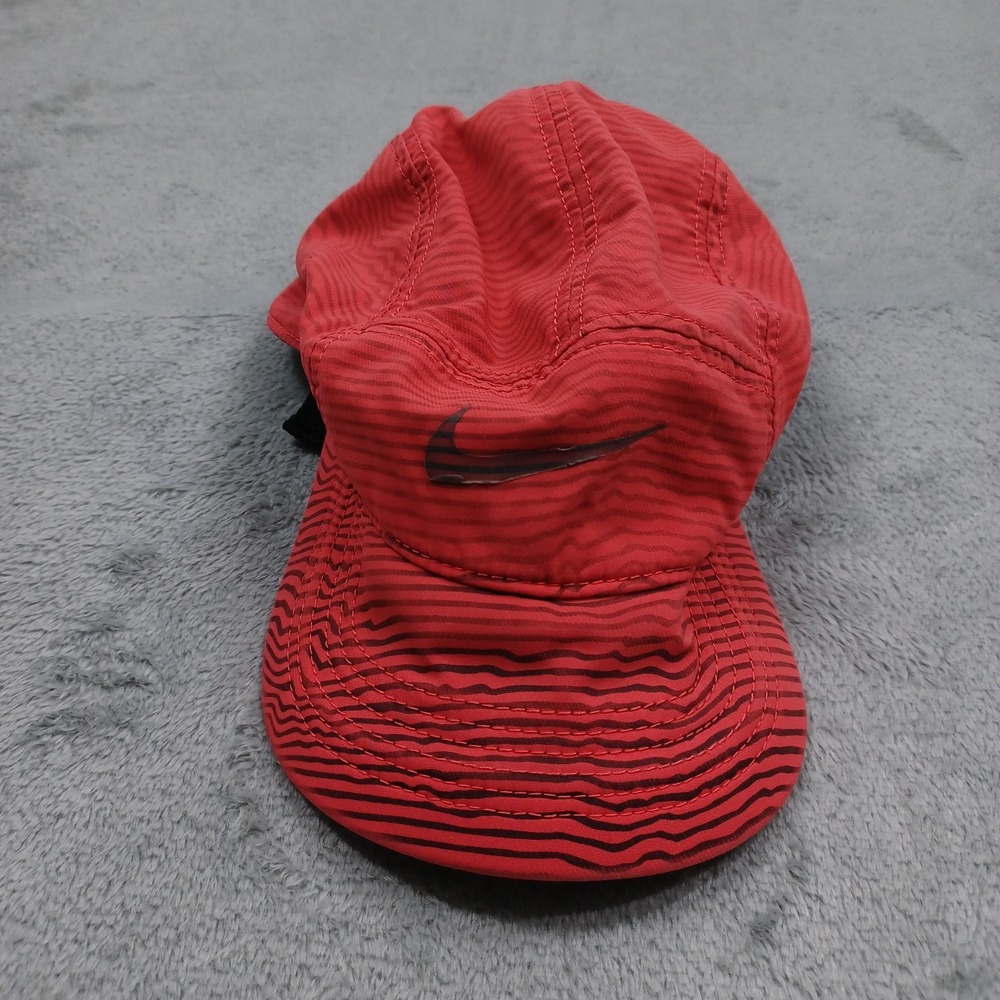 Nike AW84 Cap Mens Hat Red Striped 5 Panel Running Lightweight